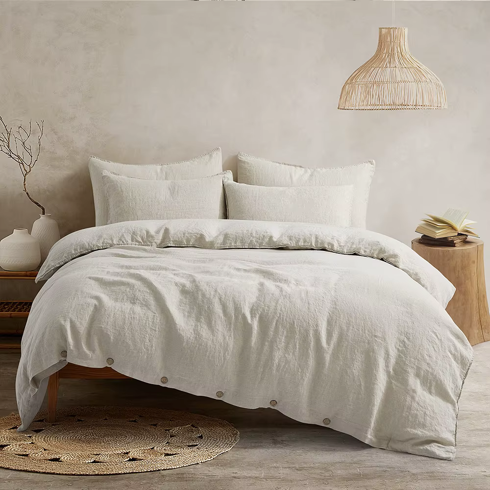 Housse de couette 100 % lin naturel lavé à la française