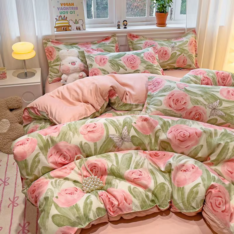 Ensemble de housse de couette à fleurs Ins avec fermeture éclair