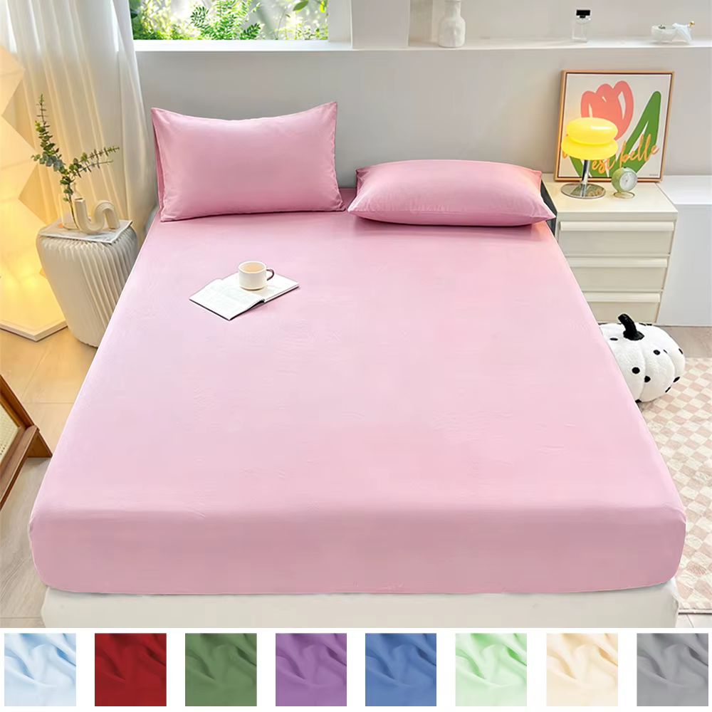 Ensemble de draps-housses 3 pièces de couleur unie 90/120/150/180x200cm avec bande élastique