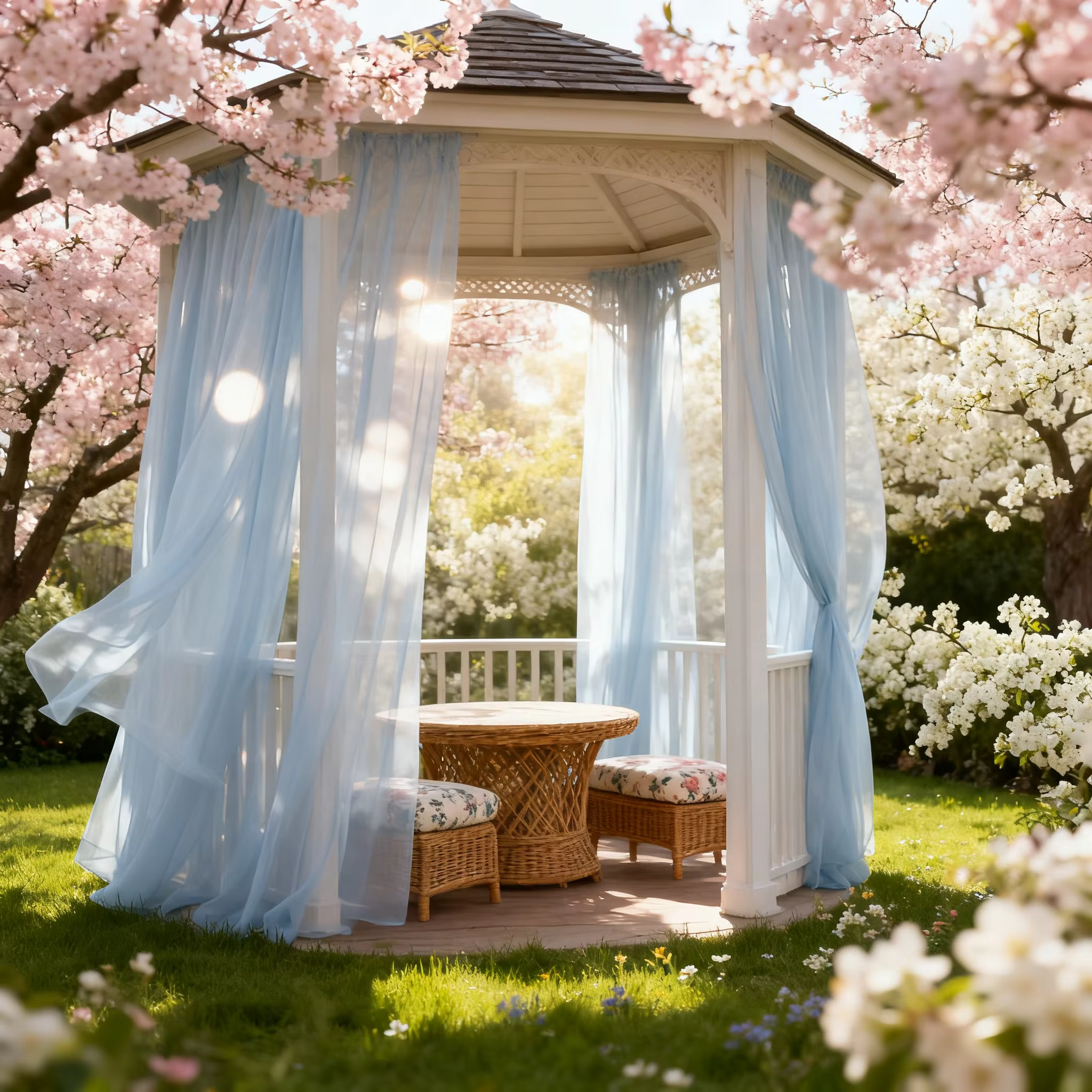 Rideaux en Tulle transparent bleu ciel