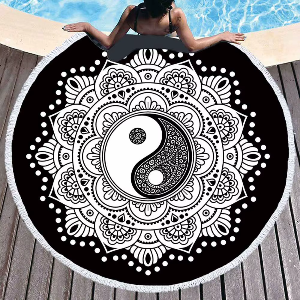 Lotus Mandala serviette de plage ronde microfibre absorbant l'eau mer