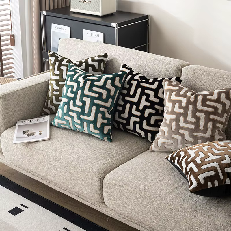 Housse de coussin en chenille jacquard moderne