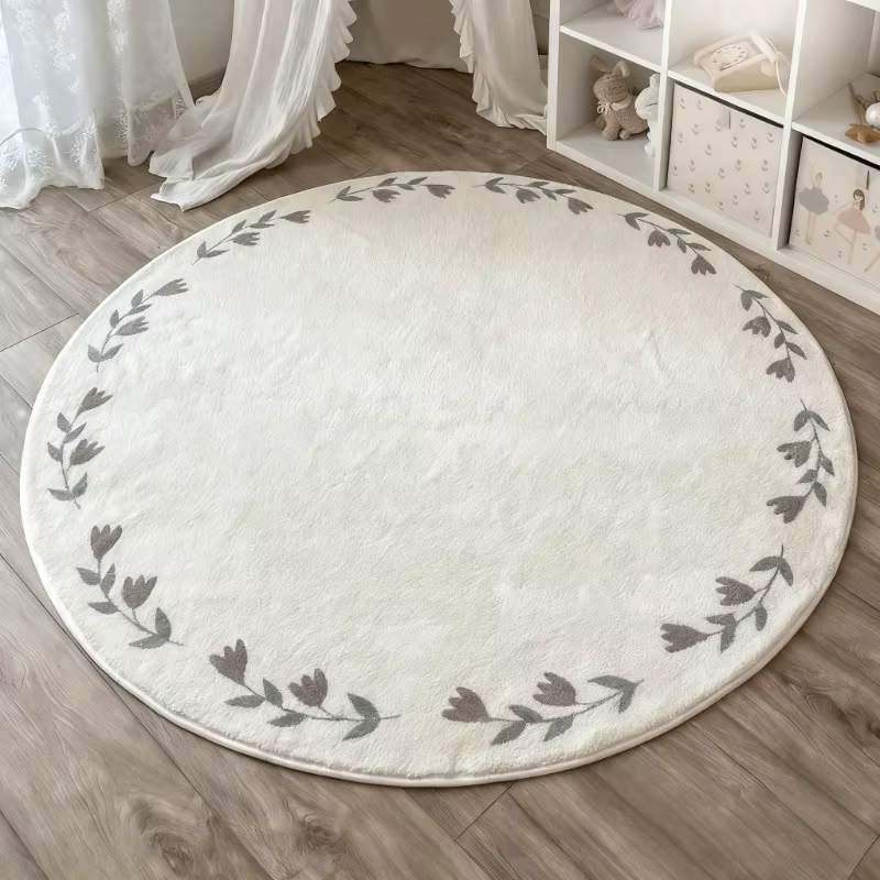 Tapis rond à fleurs, tapis moelleux et doux