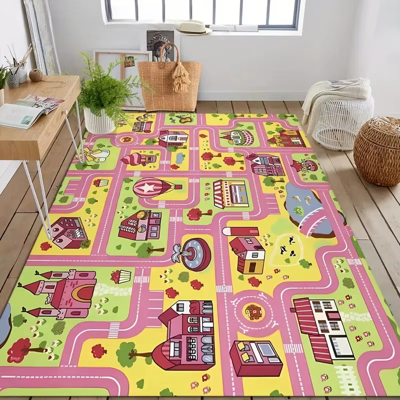 Tapis de ville rose pour décoration de chambre de filles