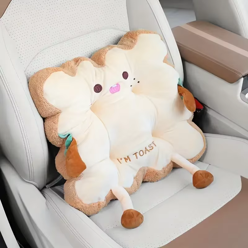 Coussin de siège et dossier confortable en forme de toast de dessin animé – Oreiller anti-fatigue lavable pour la maison/bureau/voiture (cadeau parfait pour Noël)
