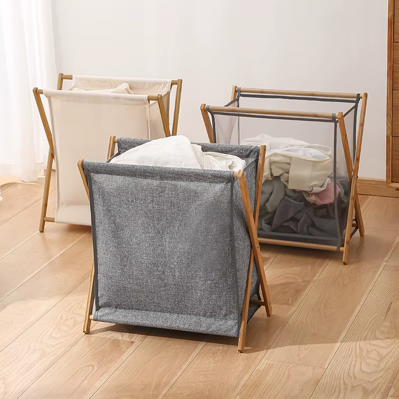 Panier à linge en bois pliable