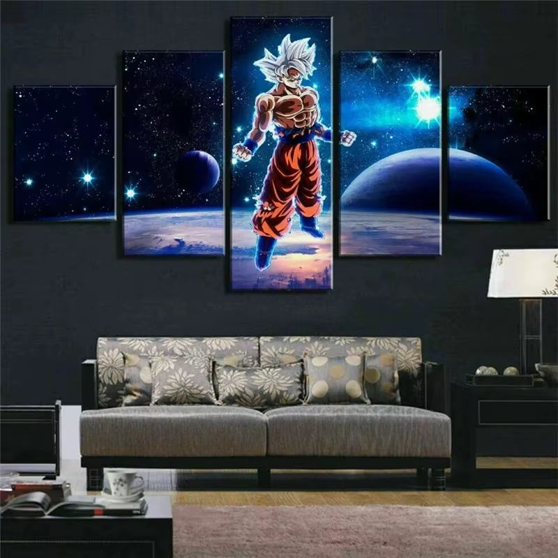 Manga 5 panneaux Dragon Ball Goku Super Saiyan mur Anime affiche bande dessinée toile peinture photo maison salon cadeau Mural Cudros