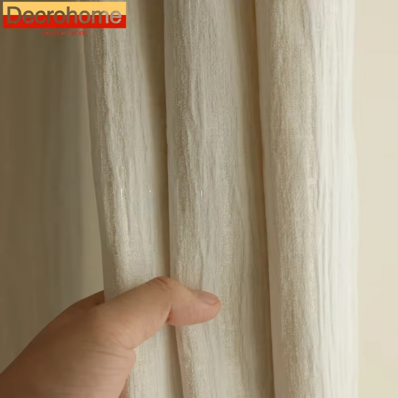 Rideaux pour salon salle à manger chambre à coucher Grain de bois en relief Champagne occultant Style crème