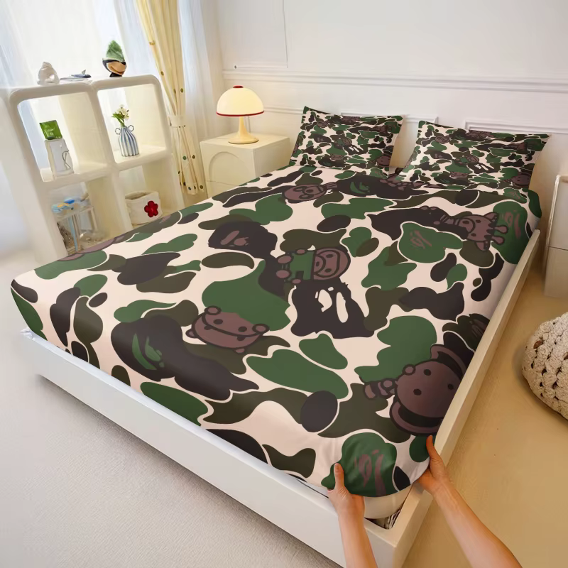 Ensemble de draps-housses classiques à motif camouflage