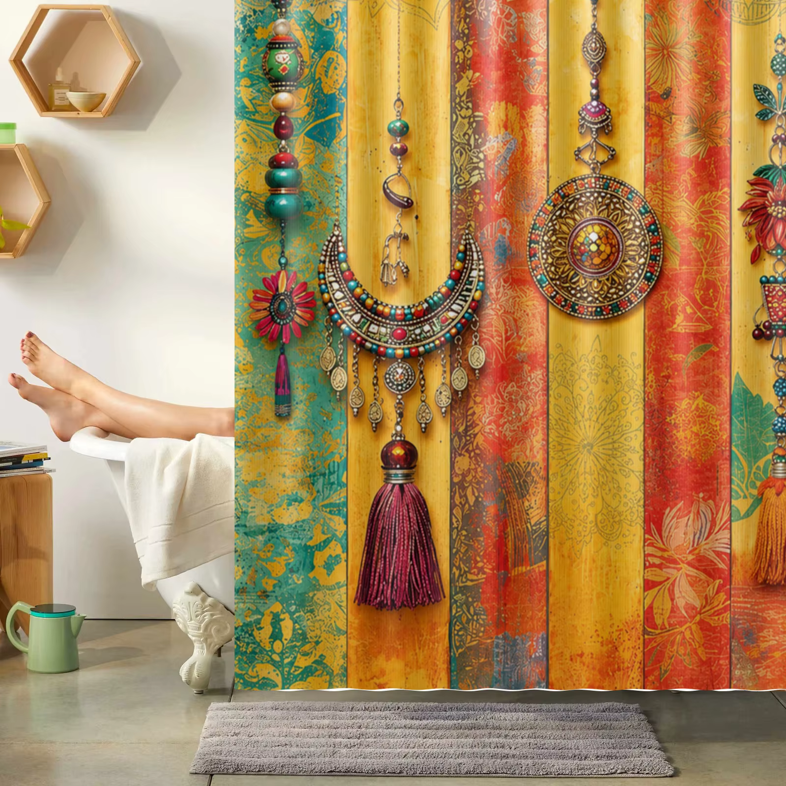 Rideau de douche Vintage Boho coloré de style indien