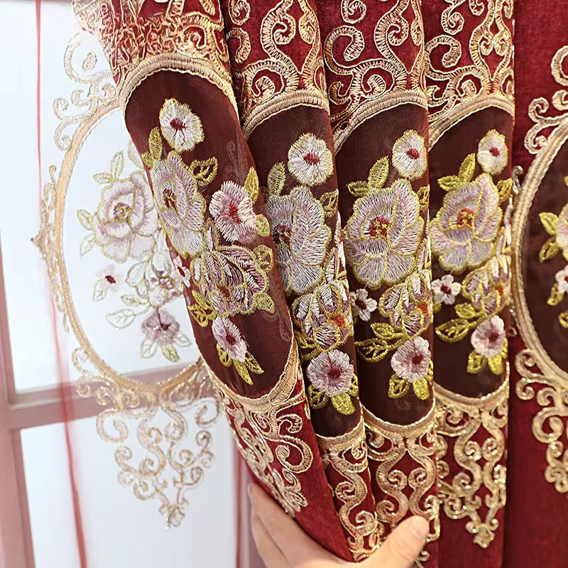 Rideaux nordiques pour salon salle à manger chambre rouge mariage broderie Roses creux haute fenêtre