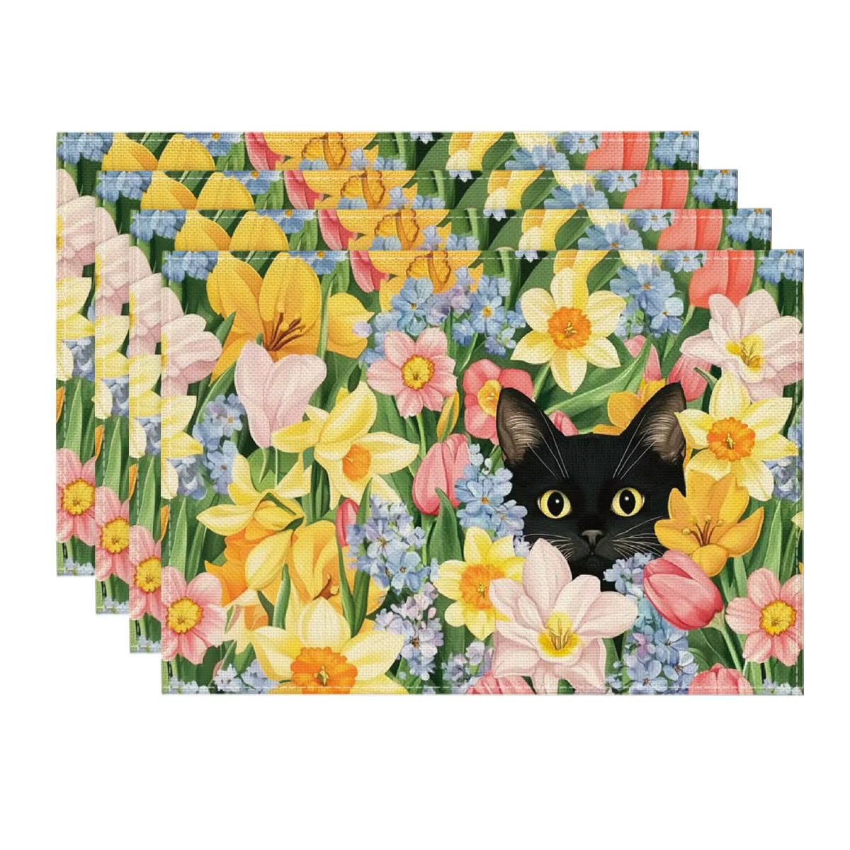 Napperons de table saisonniers motif tulipes et chats