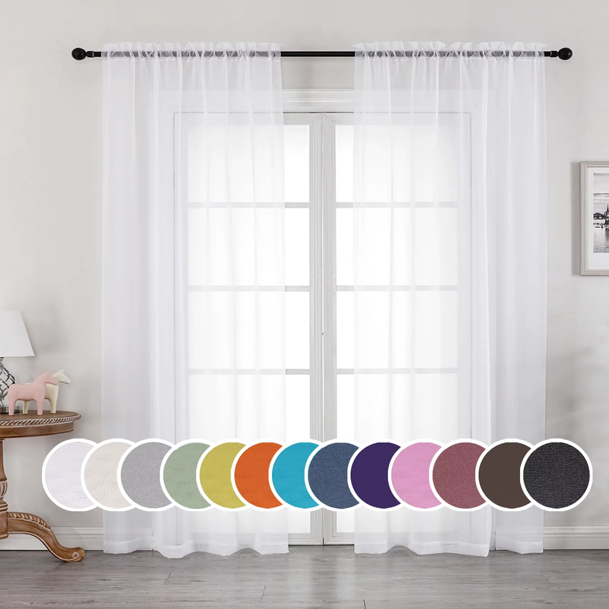 Ensemble de rideaux transparents à 2 panneaux