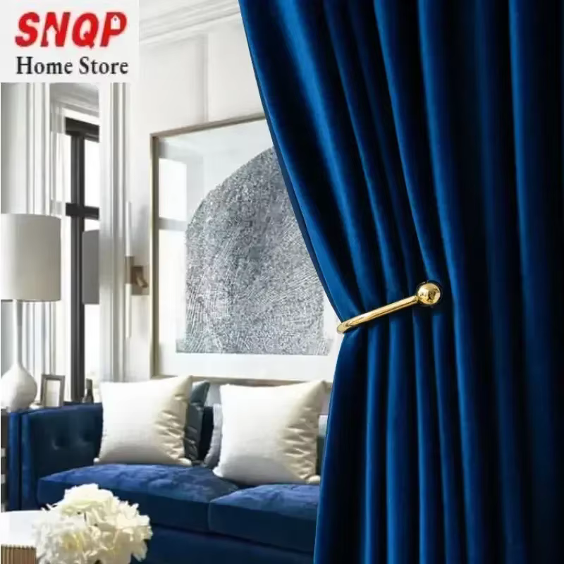 Rideaux en velours bleu Royal pour salon