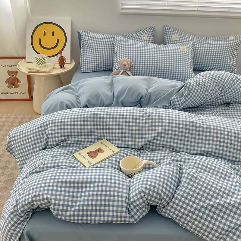 Housse de couette ensemble de lit lin pur coton quatre pièces