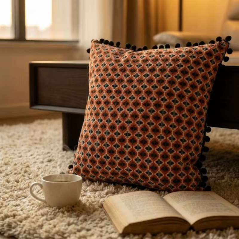 Housse de coussin jacquard géométrique rétro 50x50 cm