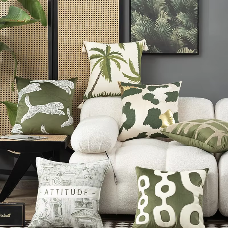 Juste de coussin de luxe avec patchwork de lumière verte