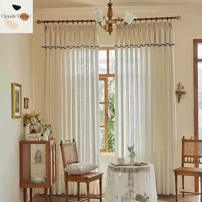 Rideaux français Vintage en lin et Tulle