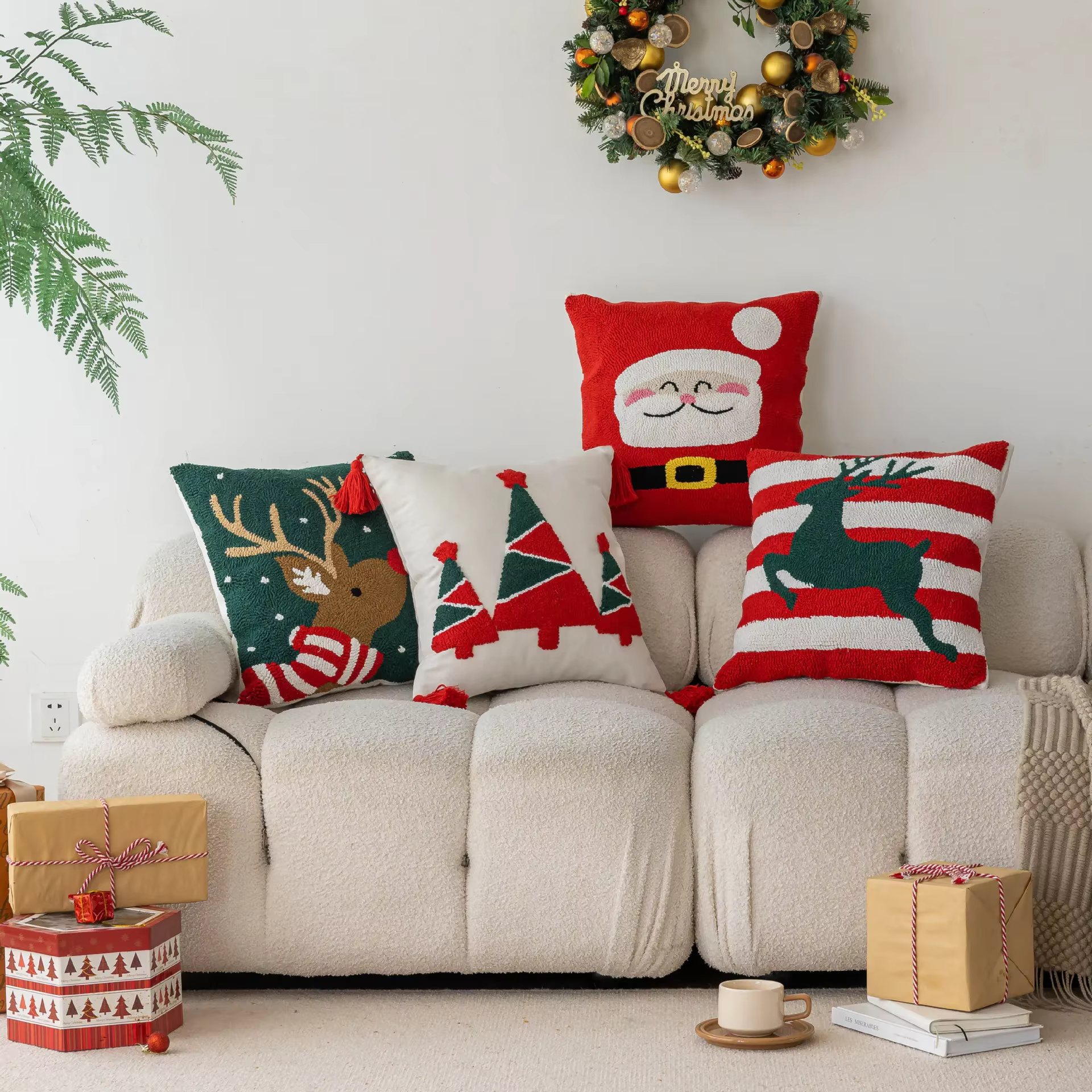 Juste de coussin touffetée joyeux Noël