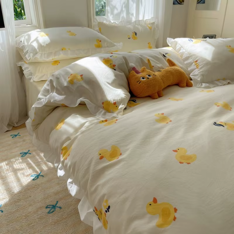 Ensemble de housse de couette à volants floraux bleus