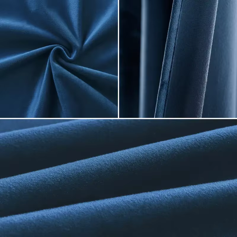 Rideau de fenêtre demi-oculant en velours bleu
