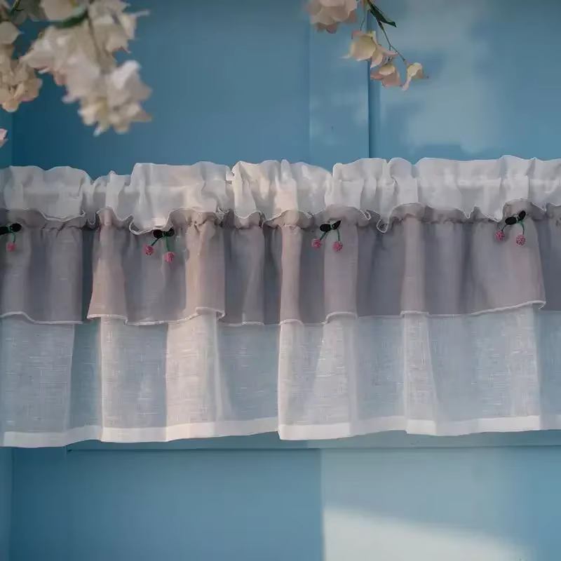 Voilage court pour fenêtre en tissu de lin semi-transparent