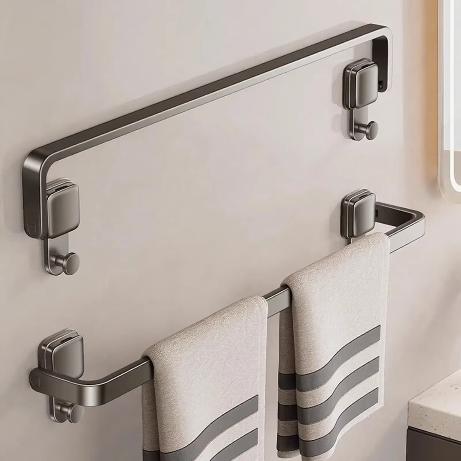 Porte-serviettes mural pliable à ventouse pour salle de bain