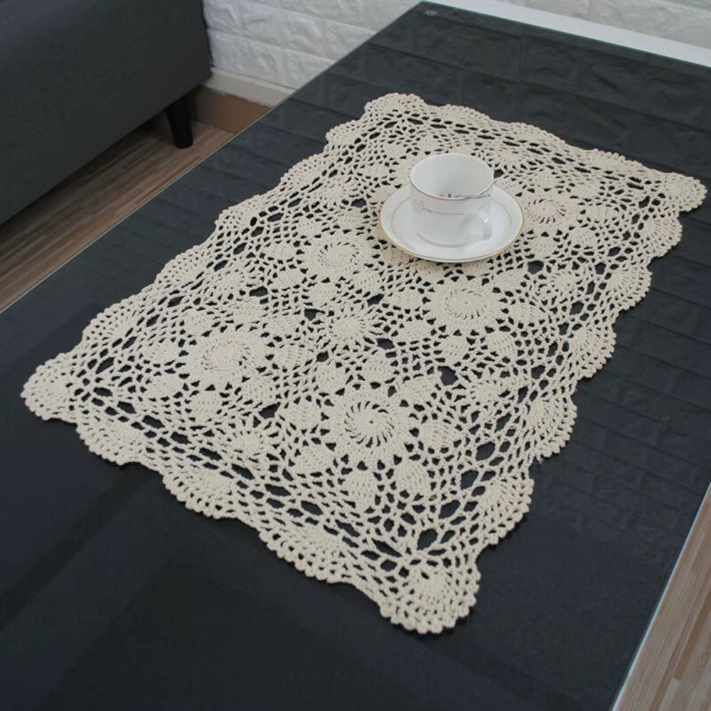 Nappe de Table rectangulaire Vintage en coton et dentelle au Crochet