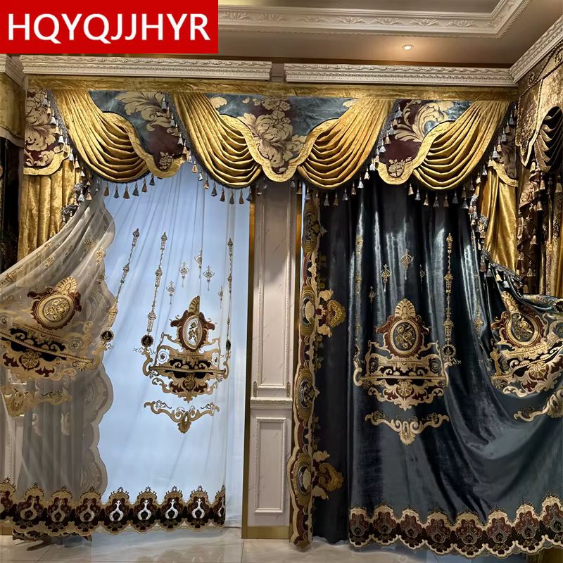 Rideaux de Villa en Velours Brodé de Luxe