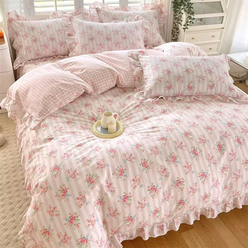 Ensemble de housse de couette 100% coton à volants ou housses