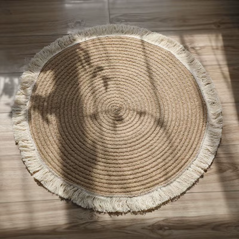 HeMu-Tapis Rond Tissé à la Main avec Pompon