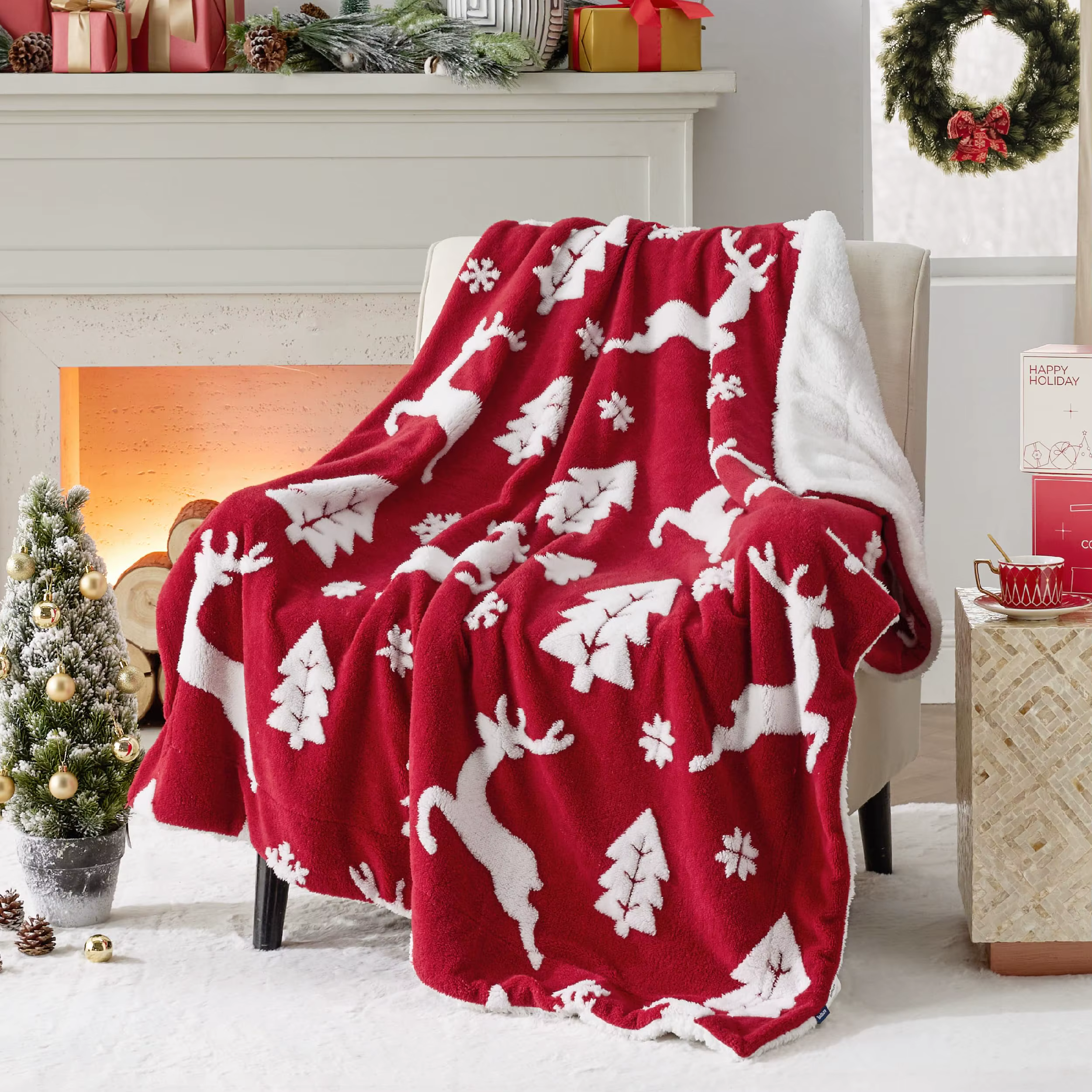 Couverture de Noël Sherpa douce et chaude pour canapé, canapé, lit, hiver
