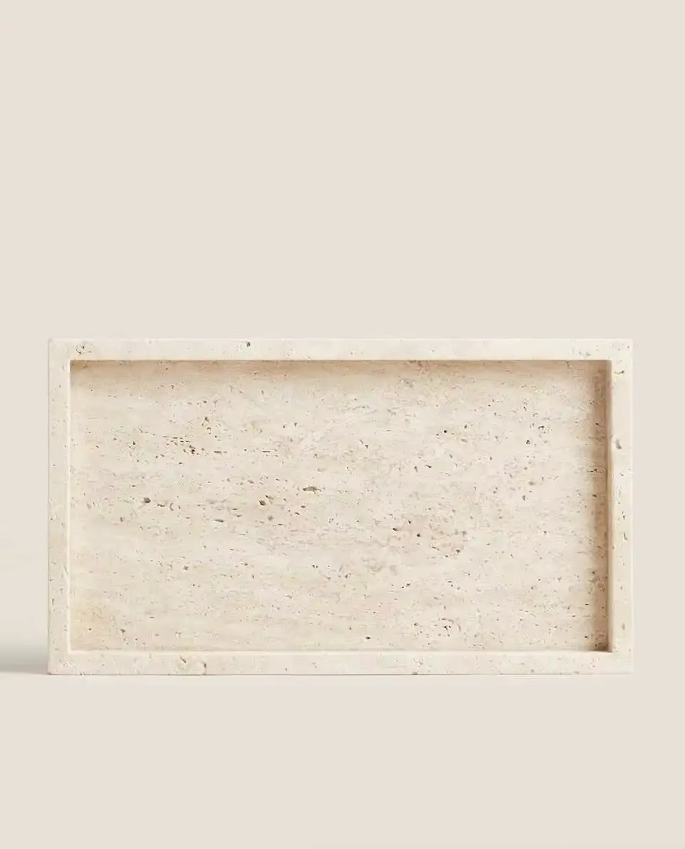 Plateau en travertin jaune de style Wabi-Sabi