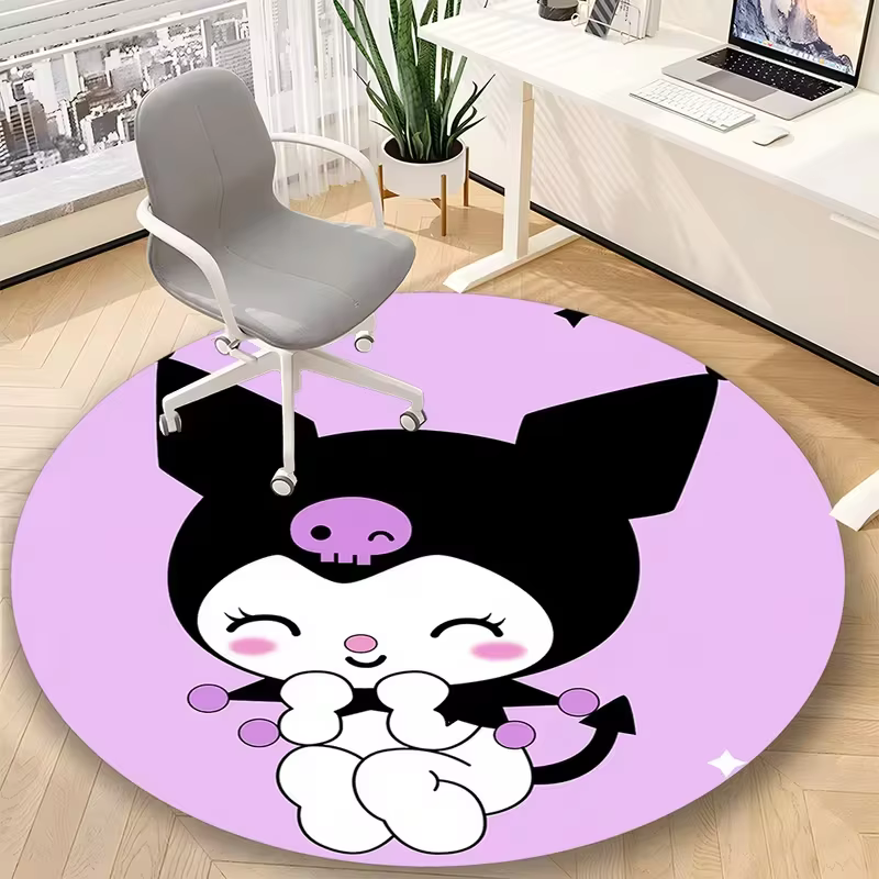 Tapis rond antidérapant doux et mignon Kuromi noir étoile lune chauve-souris crâne