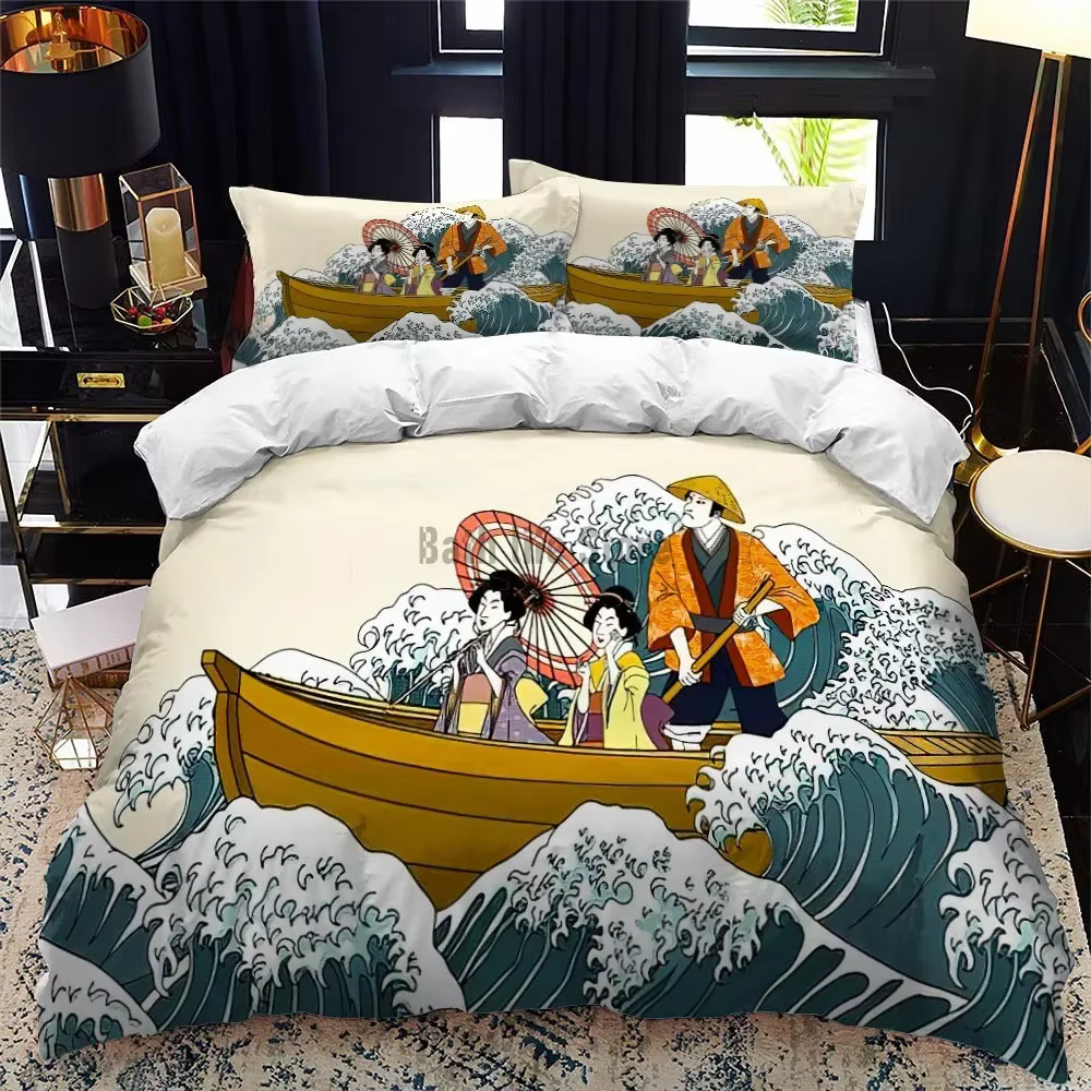 Parure de lit avec peinture japonaise imprimée de paysage