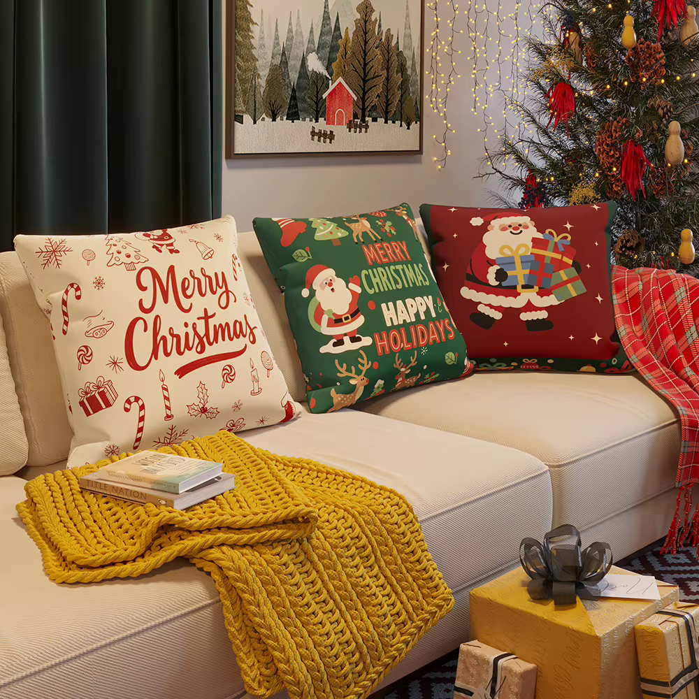 Housse de coussin imprimée de noël