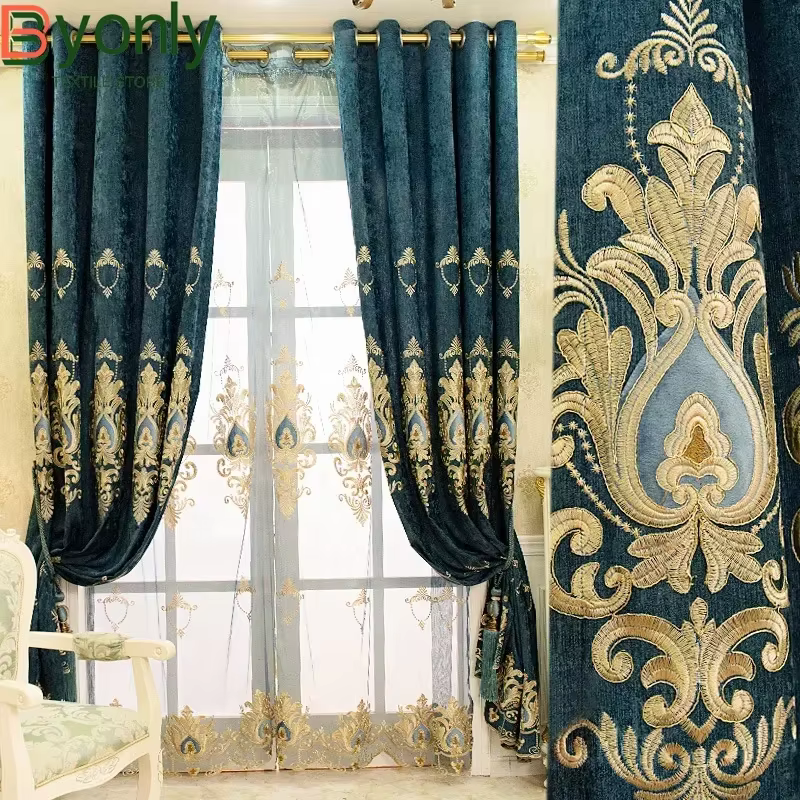 Rideaux en velours brodés européens