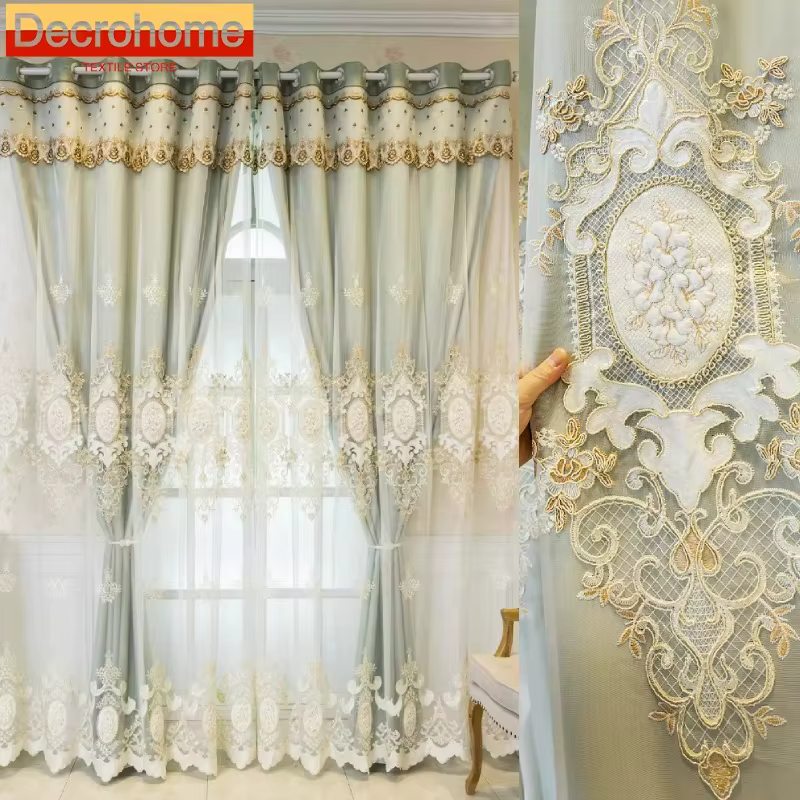 Rideaux Double couche brodés pour salon