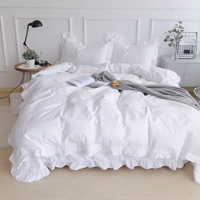 Housse de couette à volants blancs 100% coton de qualité supérieure