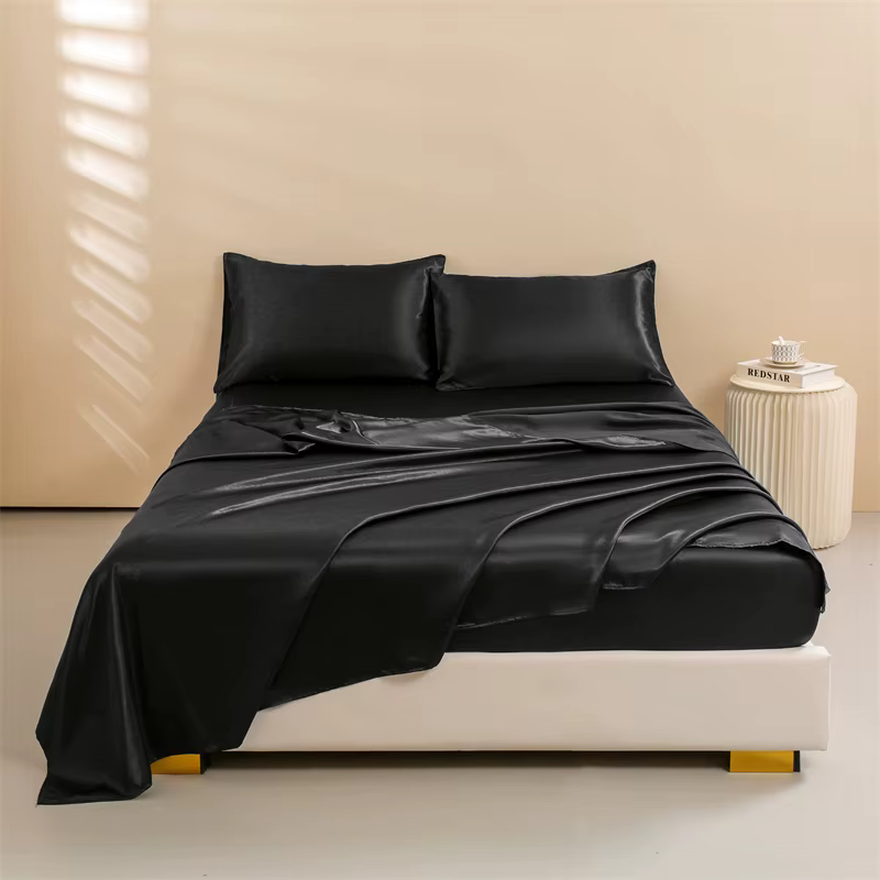Draps de lit en satin, ensemble de draps queen size