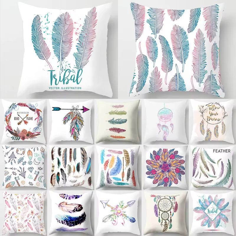 Juste de coussin à motif de plumes, voiture, maison, canapé-lit