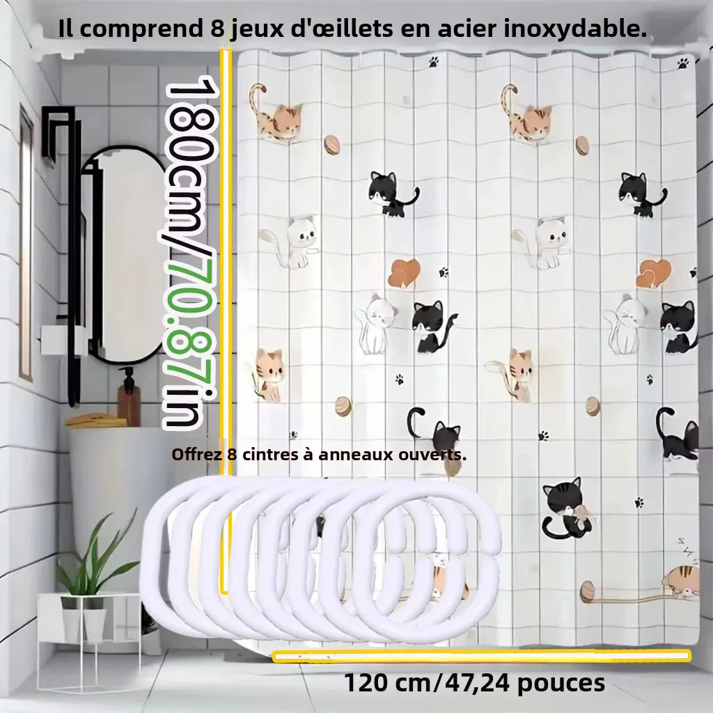 Rideau de douche simple avec motif de chat coquin
