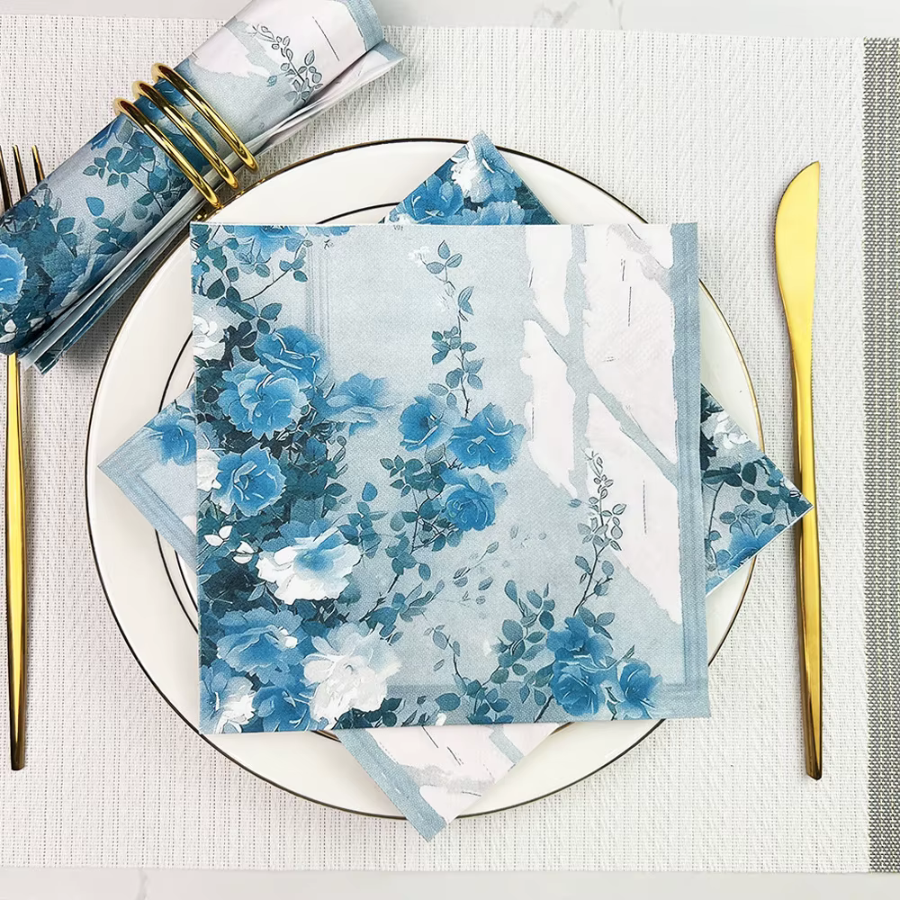 20 pièces par paquet de sets de table en tissu imprimé bleu rétro français