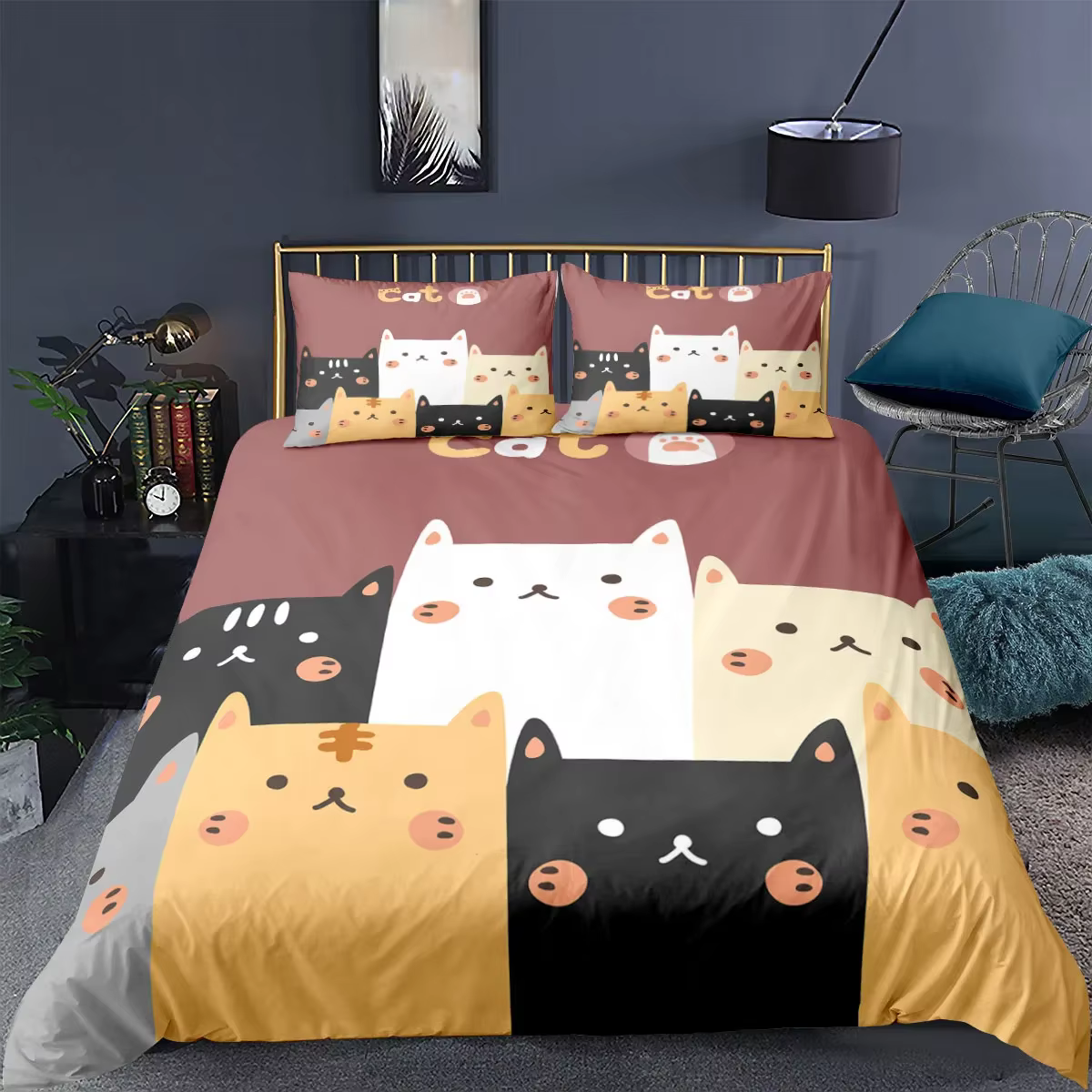Ensemble de housse de couette de chat de dessin animé pour la décoration de chambre à coucher