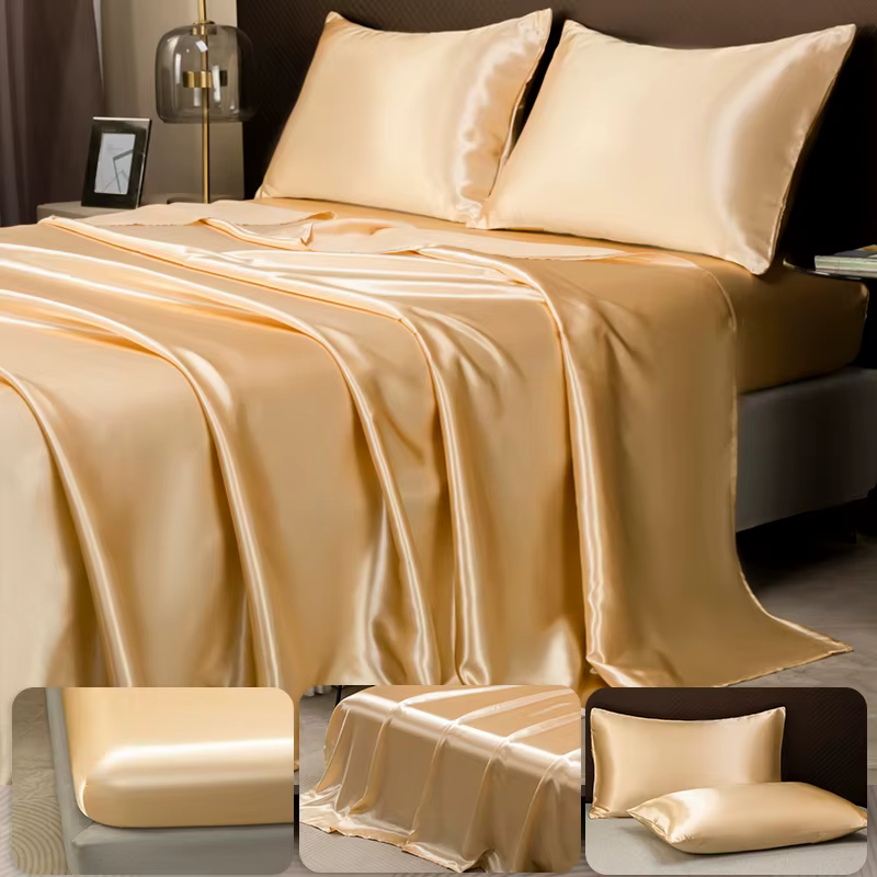 Parure de lit en satin de couleur unie opulente