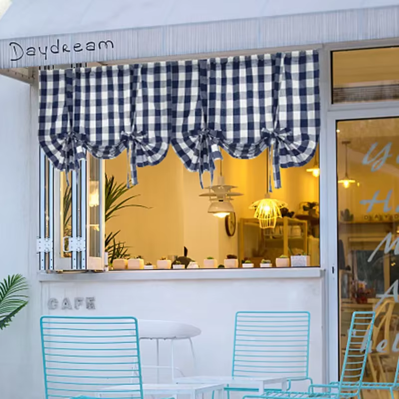 Rideau de cuisine en lin et coton, petit ombrage romain fini