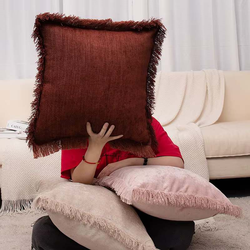 Articles de décoration pour la maison housse de coussin marron rose blanc
