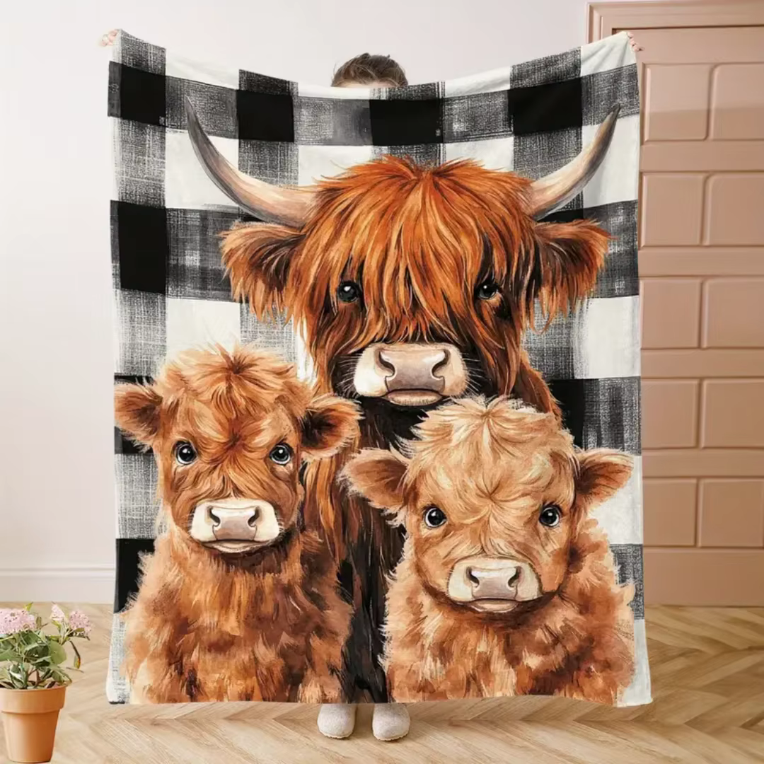 Couverture de noël imprimée vache des Highlands