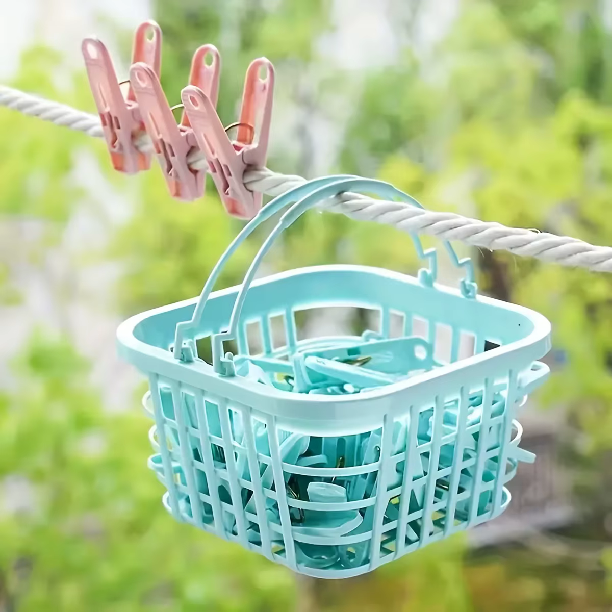 1 ensemble de pinces à linge en plastique coupe-vent avec panier de rangement