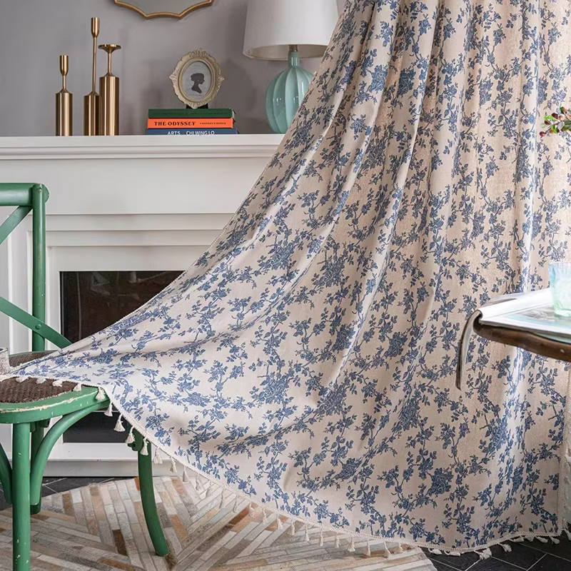 Rideaux floraux en mélange polyester-coton